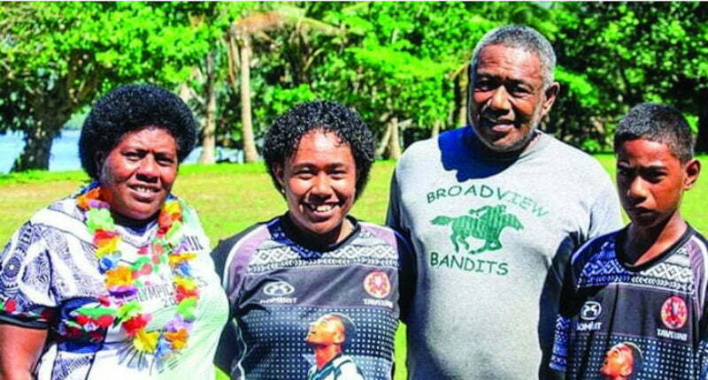 Iosefo Masi’s family from L-R: Aqela Nukunawa, Vilomema Maria, Atonio Kawakawa, Tui Levuka in their village in Waitabu, Waikeli in Taveuni after Fiji’s win in one of the pool games. Photo: Tagimoucia Photography